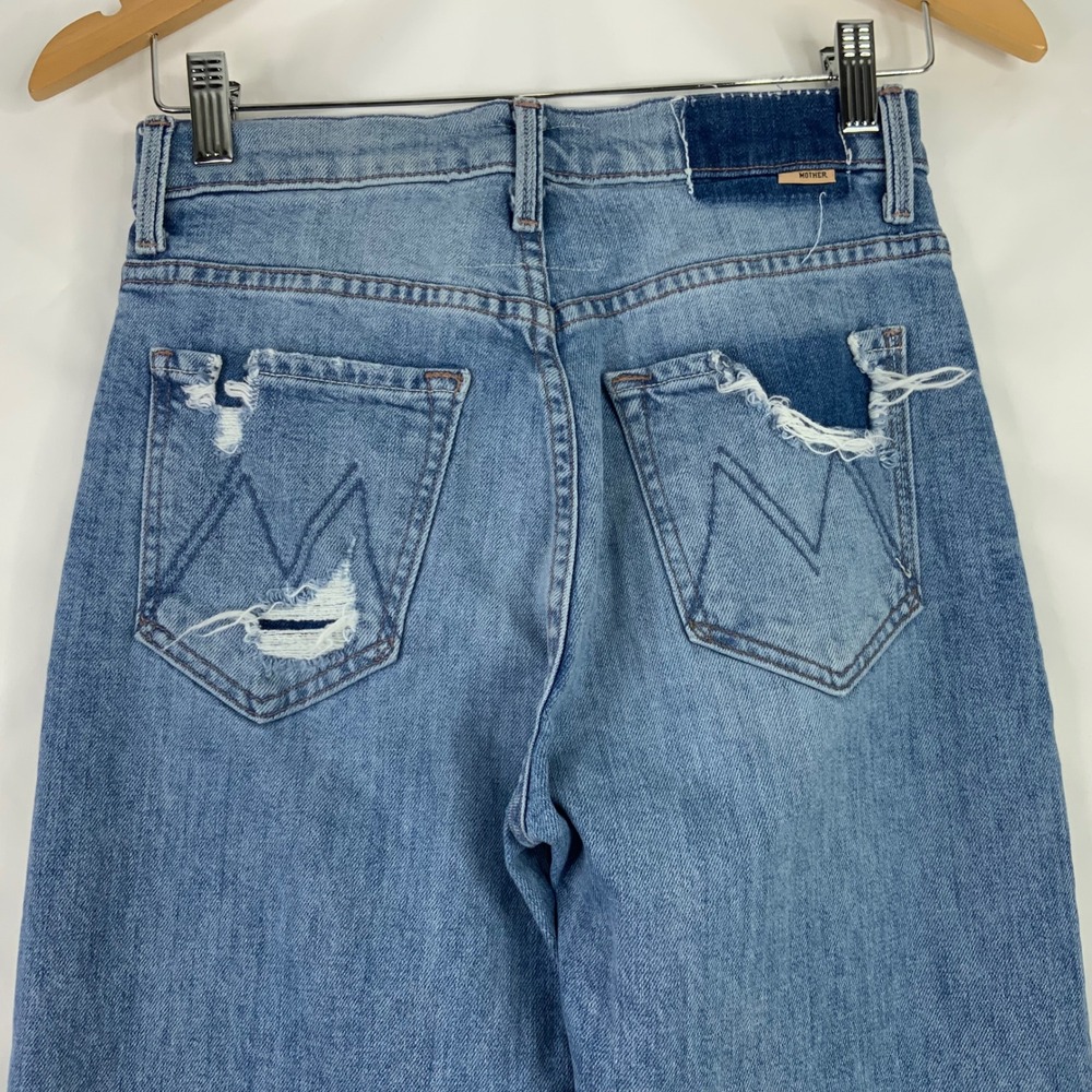 Mother Denim High Waisted Straight Leg Distressed Jeans Blue Medium Wash - Picture 7 of 13